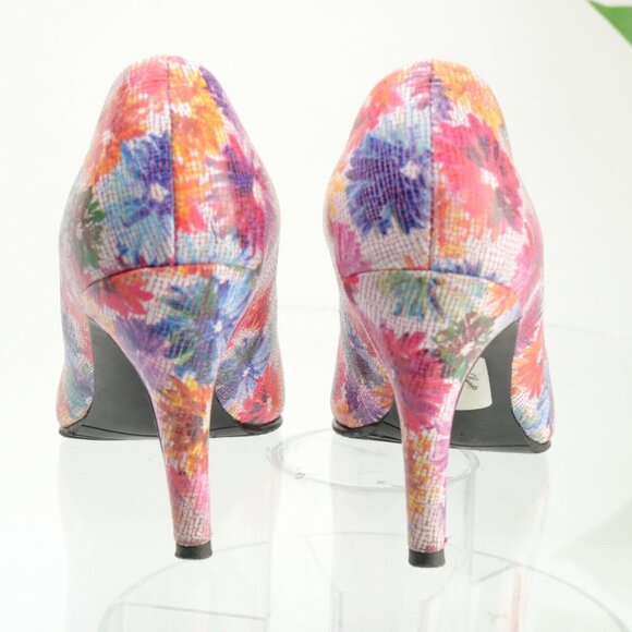 Lucita Women's Pump Size 8 Floral Print Red Blue Leather Pointed Heel Dress Shoe - Picture 7 of 12